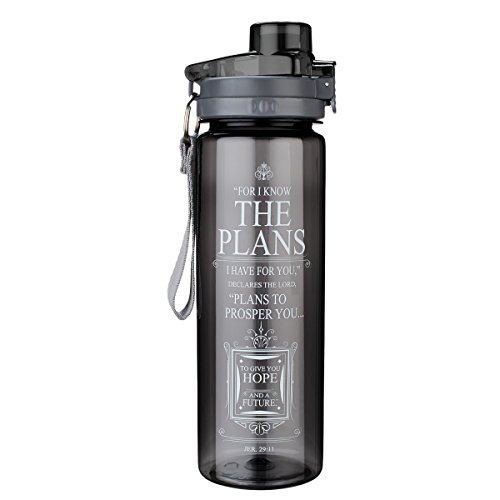 6006937130760 - I KNOW THE PLANS BLACK PLASTIC WATER BOTTLE - JEREMIAH 29:11