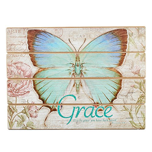 6006937130999 - BOTANIC BUTTERFLY BLESSINGS GRACE WOODEN WALL PLAQUE - EPHESIANS 2:8