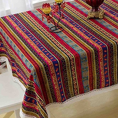 0600736275873 - YUJIAO MAO STRIPED TABLE CLOTH CPTTON LINEN WASHABLE TABLE COVER HOME DECOR 7 SIZE AVAILABLE
