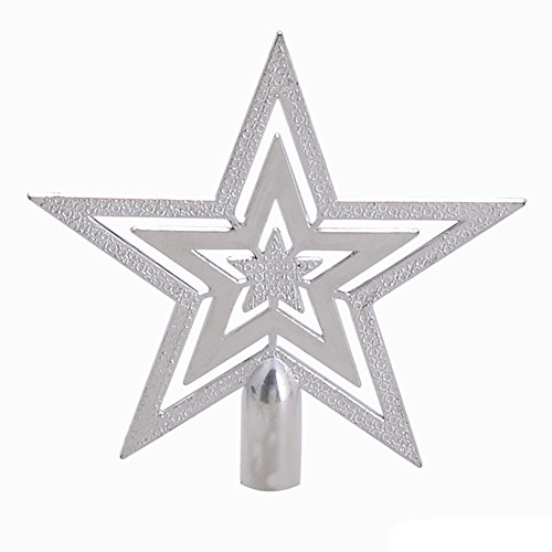 0600736967686 - ADELA 8 SILVER GLITTER STAR CHRISTMAS TREE TOPPERS SHINY DECORATIVE ORNAMENT STAR CHRISMAS TOPPER TREE WITH TRIPE STAR DESIGN