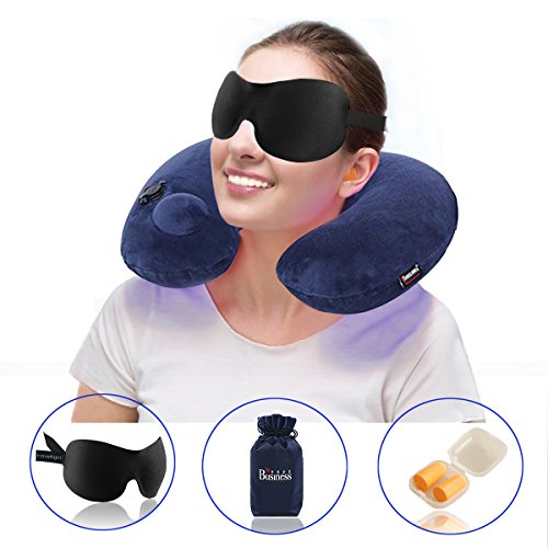 0600977074907 - WHALEK INFLATABLE TRAVEL PILLOW PREMIUM NECK SUPPORT PILLOW WITH MEMORY FOAM SLEEP MASK, EARPLUGS AND HANDY POUCH