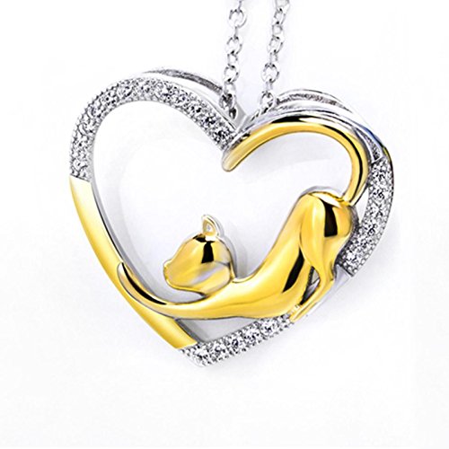 0600978039738 - 925 STERLING SILVER CUBIC ZIRCONIA CZ HEART PENDANT CAT CHARM NECKLACE 18''