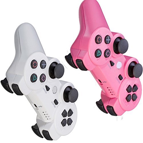 0600978070229 - GENENRIC 2PACK PS3 GAME WITH HIGH QUALITY BUILT IN BATTERIES FOR LONGEST PLAY TIME EITHOUT RECHARGINGWIRELESS CONTROLLER BLUETOOTH FOR SONY PS3 WHITE+PINK