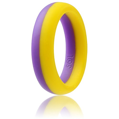 0600978241018 - SOL WOMENS SILICONE RING - TWO COLORS RUBBER RING FOR WOMEN - PURPLE WITH YELLOW WOMEN'S UNIQUE DESIGN 5MM - SILICONE RING SIZE 6