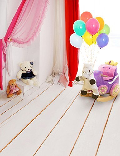 0600984293674 - CHILDREN PHOTO BACKGROUND COLORED CURTAIN WOODEN FLOOR BEAR TOYS BABY CAR WITH BALLOON PHOTOGRAPHY BACKDROPS