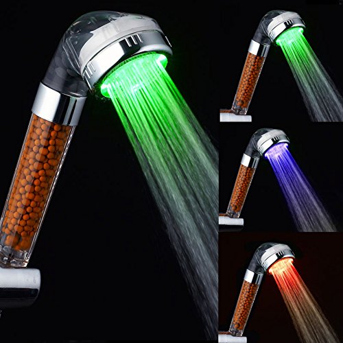 0600984299843 - ZJKC® RGB COLOR CHANGING HANDHELD SHOWERHEAD WATER TEMPERATURE SENSOR SHOWER HEAD FOR BATHROOM 8.7-IN ALL CHROME SPA SHOWERHEADS RAINFALL