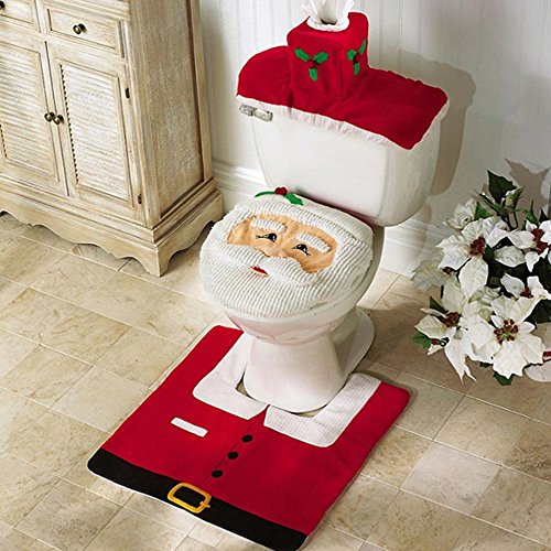 0600984599776 - ZJKC® 2015 NEW 3PCS CHRISTMAS SANTA TOILET SEAT COVER SET SNOW PATTERN GROUND MAT AND RADIATOR CAP FOR CHRISTMAS BATHROOM DECORATIONS