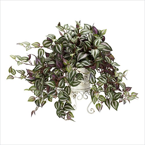 0601000164268 - NEARLY NATURAL 6697 WANDERING JEW WITH METAL PLANTER DECORATIVE SILK PLANT, GREEN