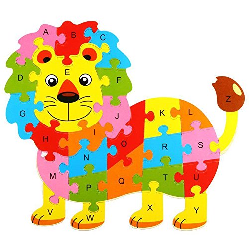 6010998613117 - LAYS WOODEN ANIMAL ALPHABET NUMBERS JIGSAW PUZZLE GAMES CREATIVE TOY FOR KIDS CHILDREN LEARNING EDUCATIONAL (LION)