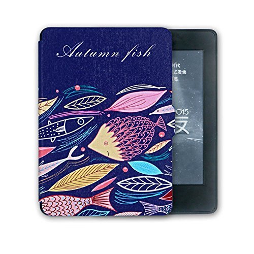 0601187089873 - KANDOUREN AMAZON KINDLE PAPERWHITE CASE - HAPPY FISH UNIQUE ART SKIN,LIGHTED SLIM LEATHER COVER WITH AUTOWAKE(FIT 6 INCH 6TH GENERATION NEW KINDLE PAPERWHITE 2013 2014 2015), PURPLE COLOR BOOK