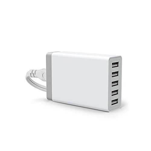 0601187117095 - CHARGING STATION FOR SMART PHONES AND TABLETS WITH 5 PORTS PORTABLE USB CHARGER (WHITE)