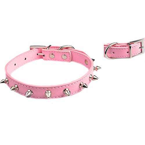 0601187286920 - CUTE PU LEATHER DOG COLLARS, SPIKED DOG COLLARS, ADJUSTABLE BEST DOG COLLARS FOR SMALL OR MEDIUM PET, PINK, M