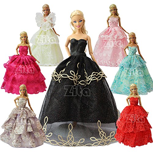 0601187399781 - ZITA ELEMENT LOT 12= 6 PCS HANDMADE FASHION WEDDING PARTY GOWN DRESSES & CLOTHES +6 HANGER FOR BARBIE DOLL XMAS GIFT