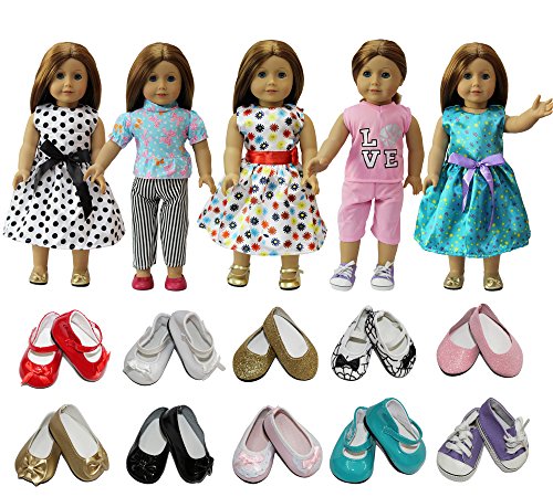 0601187399859 - ZITA ELEMENT DOLL CLOTHES- LOT 7 DAILY COSTUMES GOWN CLOTHES+SHOES FIT FOR AMERICAN'S GIRL DOLL AND OTHER 18 INCHES XMAS GIFT- RAMDON STYLE