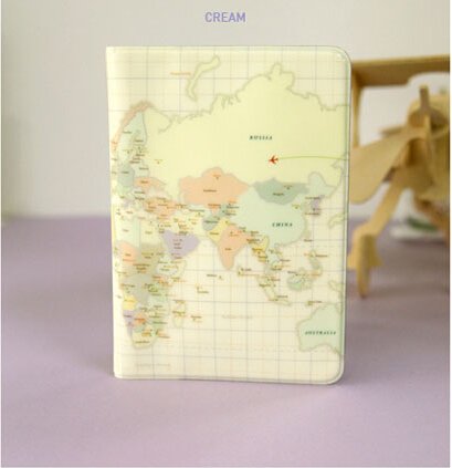 0601308907574 - SWEET MAP PASSPORT COVER MULTIFUNCTION PASSPORT HOLDER BOOK CLIP (CREAM)
