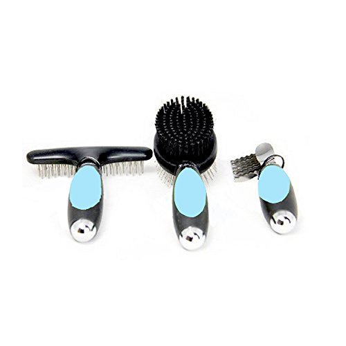 0601308934792 - FLATWORLD DOG HAIR BRUSH RAKE - PREMIUM DESHEDDING AND GROOMING TOOL FOR DEALING WITH PET HAIR PROBLEM FOR SMALL MEDIUM & LARGE DOGS AND CATS WITH SHORT TO LONG HAIR - DRAMATICALLY REDUCES SHEDDING IN MINUTES - BACKED BY OUR LIFETIME GUARANTEE (BLUE)