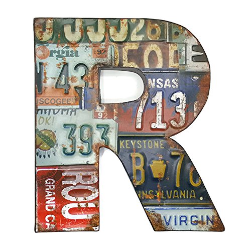 0601383497212 - 66RETRO 13 METAL LETTERS R WITH LICENSE PLATE PATTERN AND EMBOSSED VINTAGE WALL DECORATION SIGN