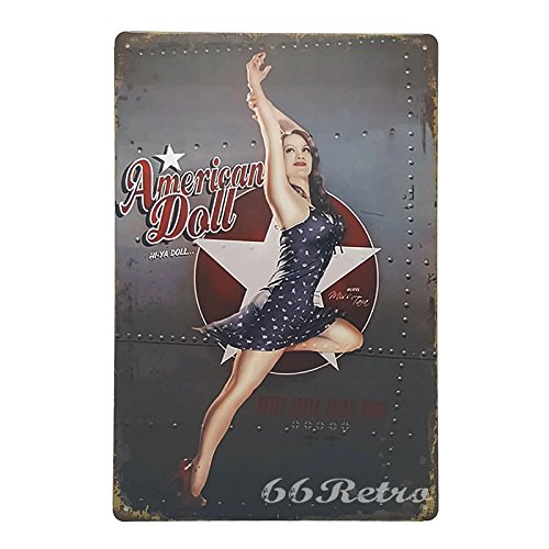 0601384835532 - 66RETRO THE AMERICAN DOLL, PIN UP GIRL, VINTAGE RETRO METAL TIN SIGN, WALL DECORATIVE SIGN, 20CM X 30CM