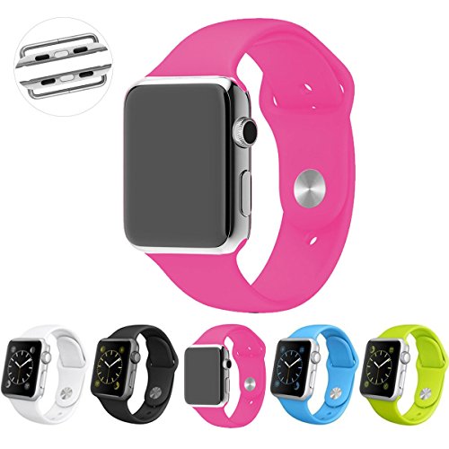 0601393620037 - APPLE WATCH BAND, 42MM SOFT SILICONE REPLACEMENT SPORT BAND STRAP BRACELET WRIST BAND WATCH BAND + METAL ADAPTERS FOR 42MM APPLE WATCH MODELS 2015 RELEASE (ROSE RED)