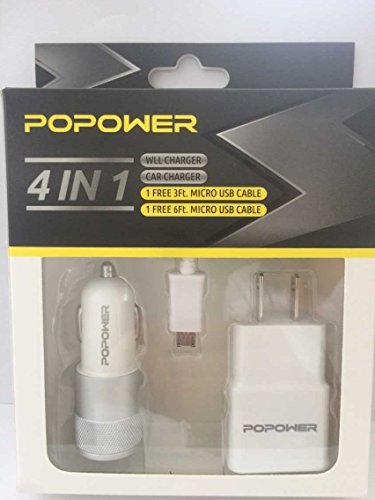 0601393996088 - POPOWER SAMSUNG 4 IN 1 TRAVEL CHARGER KIT,CAR CHARGER 5V 2.1 AMP AND WALL CHARGER 5V 2.0 AMP KIT FOR SAMSUNG GALAXY S3, S4 S6 EDGE, GALAXY NOTE 4 EDGE,COMPATIBLE WITH LG,HTC(SLIVER/WHITE)