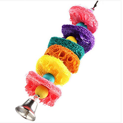 0601404489523 - COLORFUL LUFFA PET BIRD PARROT BELL SWING SCRATCH BITES TOY