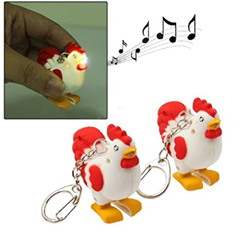 6014521819335 - ROOSTER DECORATION WITH LED FLASHLIGHT & SOUND EFFECTS KEYCHAIN FOR BAG KEYS , PACK OF 2PCS ~