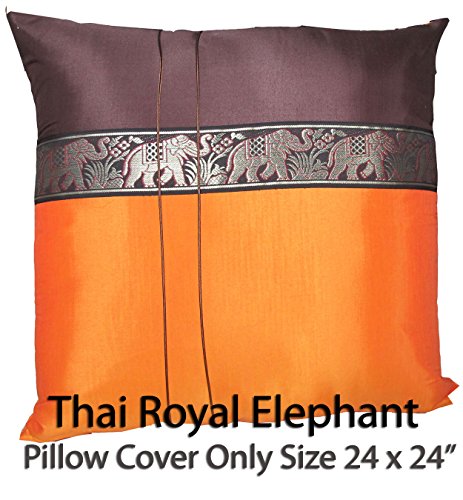 0601517611217 - BESTTHAICOMPLEX 1 THAI ROYAL ELEPHANT THROW CUSHION COVER/PILLOW CASE SIZE 24 INCHES