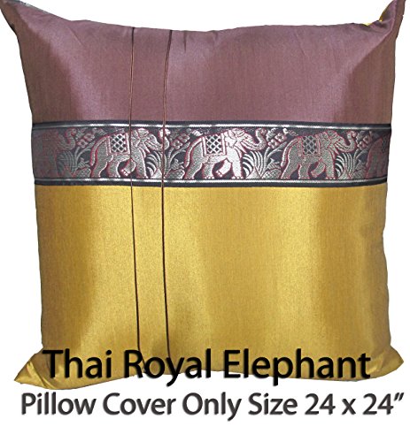 0601517772949 - BESTTHAICOMPLEX 1 THAI ROYAL ELEPHANT THROW CUSHION COVER/PILLOW CASE SIZE 24 INCHES