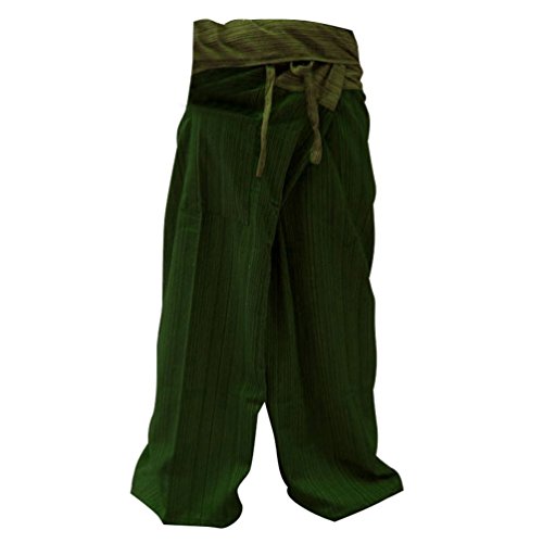 0601520246871 - 2 TONE THAI FISHERMAN PANTS YOGA TROUSERS FREE SIZE COTTON OLIVE AND GREEN