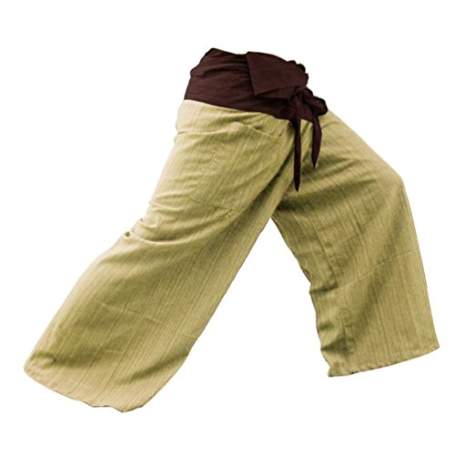 0601525341991 - 2 TONE THAI FISHERMAN PANTS YOGA TROUSERS FREE SIZE COTTON BROWN AND BEIGE