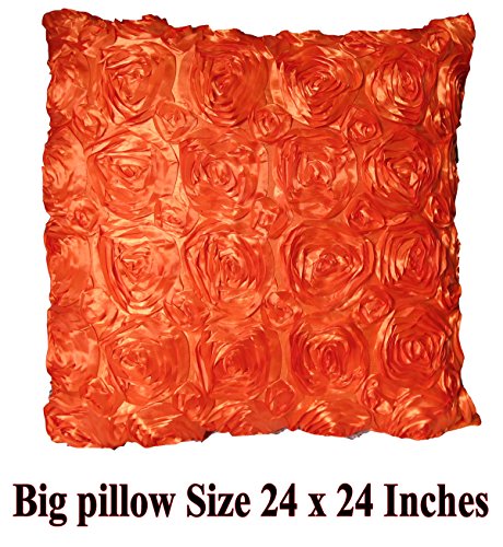 0601536752489 - BESTTHAICOMPLEX BEAUTIFUL SATIN ROSE FLOWER SQUARE PILLOW CUSHION PILLOWCASE COVER SIZE 24 X 24 INCHES