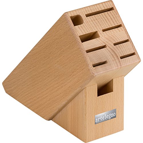 0601579032463 - ARTELEGNO SOLID BEECH WOOD 9 SLOT CLASSIC KNIFE BLOCK, LUXURIOUS ITALIAN COLLECTION BY MASTER CRAFTSMEN DISPLAYS HIGH-END KNIVES ELEGANTLY, ECO-FRIENDLY FOR BLADES UP TO 9.6 -- NATURAL FINISH