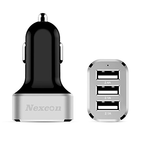 0601579062521 - CAR CHARGER, NEXCON 6.6A / 33W 3 USB PORTS CAR CHARGER WITH SMARTIC TECHNOLOGY - RAPID PORTABLE TRAVEL CHARGER FOR APPLE IPHONE 6S/6 6 PLUS, SAMSUNG GALAXY S6/S6 EDGE, ALL USB POWERED DEVICE, BLACK/SILVER