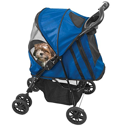 0601629388342 - PET GEAR HAPPY TRAILS PET STROLLER FOR CATS AND DOGS UP TO 30-POUNDS, COBALT BLUE