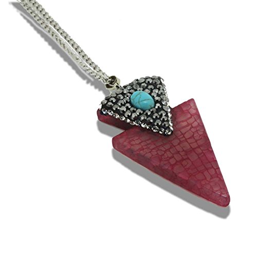 6016888003723 - NATURAL TURQUOISE STONE RED AGATE TRIANGLE PENDANT NECKLACE SILVER PALTED LONG CHAIN FOR WOMEN JEWELRY