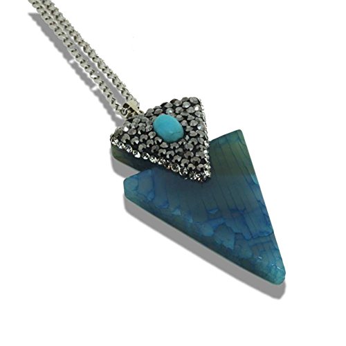 6016888003730 - NATURAL TURQUOISE STONE BLUE AGATE TRIANGLE PENDANT NECKLACE SILVER PALTED LONG CHAIN FOR WOMEN JEWELRY