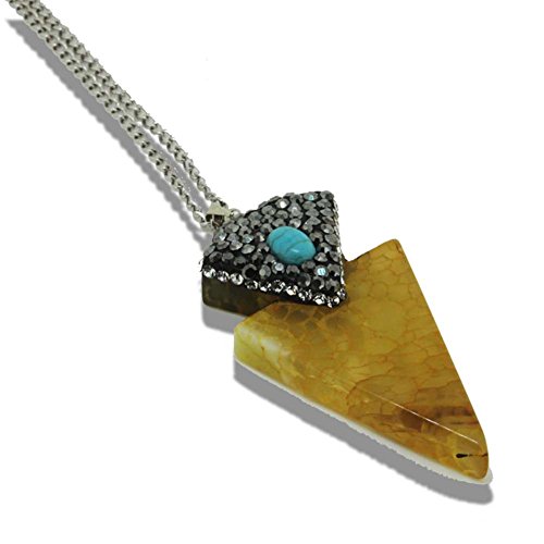 6016888003747 - NATURAL TURQUOISE STONE YELLOW AGATE TRIANGLE PENDANT NECKLACE SILVER PALTED LONG CHAIN FOR WOMEN JEWELRY