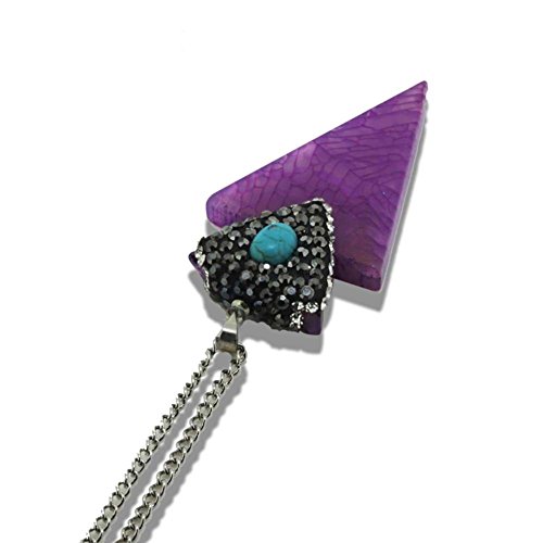 6016888003754 - NATURAL TURQUOISE STONE PURPLE AGATE TRIANGLE PENDANT NECKLACE SILVER PALTED LONG CHAIN FOR WOMEN JEWELRY