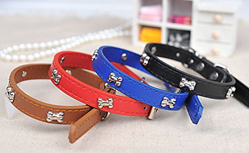 6017383819215 - FASHION LEATHER PET COLLARS WITH BONE CHARM FOR SMALL & LARGE DOGS CATS BABY PUPPIES DOGS,ADJUSTABLE 10-12