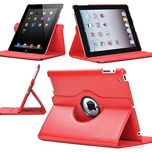 6019218061769 - FREEAIR 360 ROTATING PU LEATHER ULTRA THIN SMART COVER AUTO SLEEP/WAKE FEATURE STAND CASE FOR IPAD 2 3 4 GENERATION (RED)