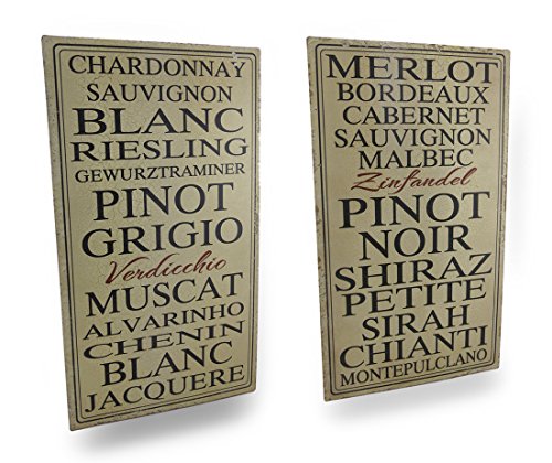 0602003440236 - PAIR OF RED AND WHITE WINE VARIETIES VINTAGE FINISH METAL WALL PLAQUES