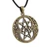 0602003447563 - DOUBLE PENTACLE BRONZE FINISH PEWTER PENDANT ON CORD NECKLACE