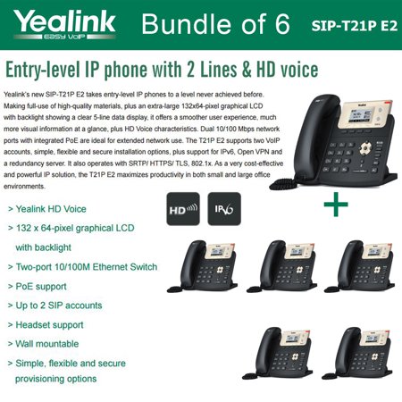 0602003745393 - YEALINK SIP-T21P E2 BUNDLE OF 6 ENTRY-LEVEL IP PHONE 2 LINES HD VOICE POE LCD