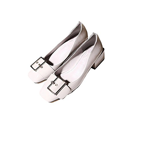 0602035234575 - NEW NEW SPRING FASHION BRAND WOMEN SQUARE TOE MED HEEL SHOE NUDE FOR LADY BREATHABLE GRAY ALL-MATCH METAL HASP DECORATION BLACK