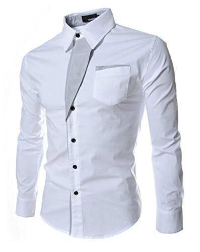 0602219147134 - CASUAL MEN SHIRTS LONG SLEEVE CAMISA MASCULINA CAMISETAS SOCIAL ROUPAS BLUSAS SLIM FIT CASUAL-SHIRTS FOR MALE CLOTHING (XL, WHITE)