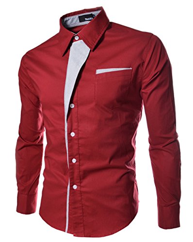 0602219229687 - CASUAL MEN SHIRTS LONG SLEEVE CAMISA MASCULINA CAMISETAS SOCIAL ROUPAS BLUSAS SLIM FIT CASUAL-SHIRTS FOR MALE CLOTHING (XXL, RED)