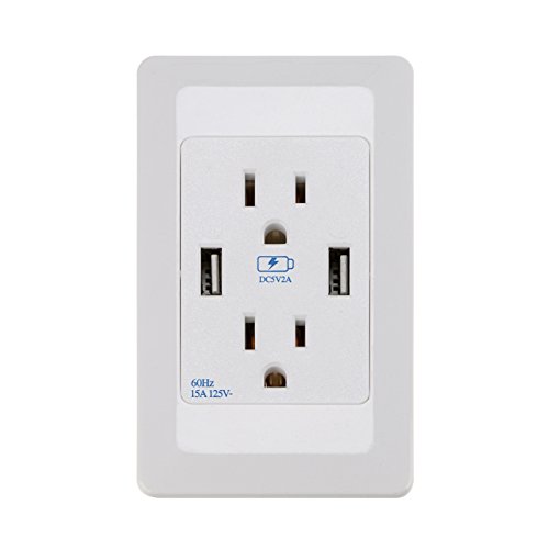 0602252044148 - GENERIC DUAL USB PORT WALL SOCKET CHARGER AC POWER RECEPTACLE OUTLET PLATE POWER ADAPTER (WHITE)