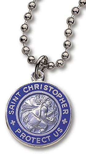 0602383172772 - MENS SAINT CHRISTOPHER PROTECT US BLUE & SILVER NECKLACE WITH 18 BALL CHAIN