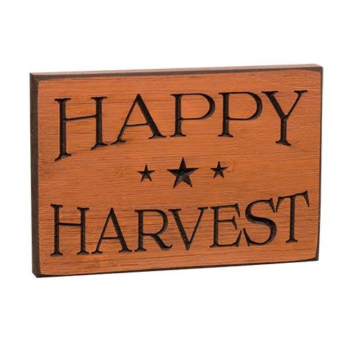 0602401616004 - ORANGE ENGRAVED HAPPY HARVEST STARS WOOD SIGN - PRIMITIVE COUNTRY RUSTIC FALL DECOR
