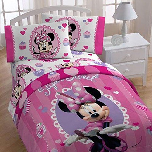 0602401789722 - 4PC DISNEY MINNIE MOUSE TWIN BEDDING SET SWEET TREATS CUPCAKES COMFORTER AND SHEETS